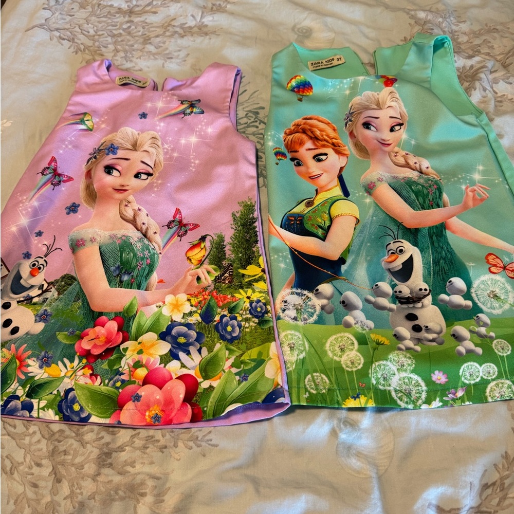 Zara Kids Dresses - Pink and Green Frozen Theme 3T
